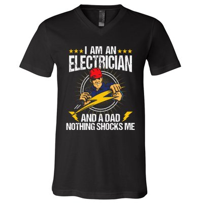 I Am An Electrician Lineman Lineworker Dad Electrical Work V-Neck T-Shirt