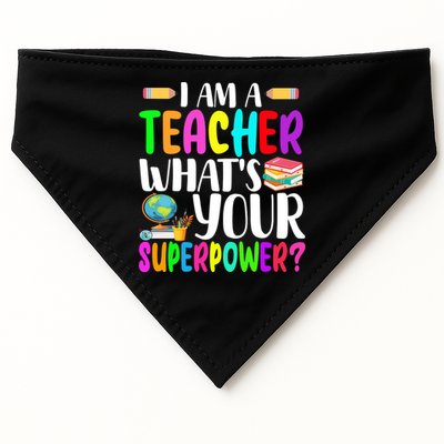 I Am A Teacher Whats Your Superpower Colorful USA-Made Doggie Bandana