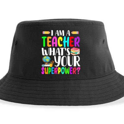 I Am A Teacher Whats Your Superpower Colorful Sustainable Bucket Hat