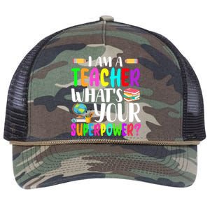 I Am A Teacher Whats Your Superpower Colorful Retro Rope Trucker Hat Cap