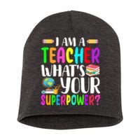 I Am A Teacher Whats Your Superpower Colorful Short Acrylic Beanie