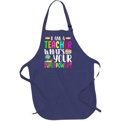 I Am A Teacher Whats Your Superpower Colorful Full-Length Apron With Pockets