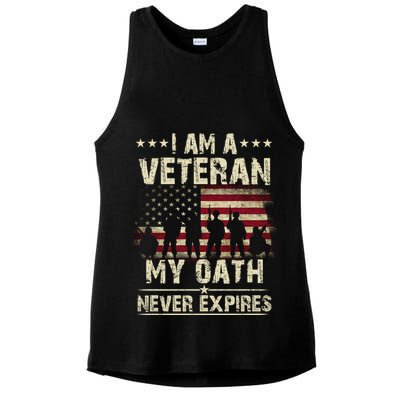 I Am A Veteran My Oath Never Expires Ladies PosiCharge Tri-Blend Wicking Tank