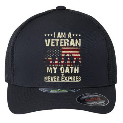 I Am A Veteran My Oath Never Expires Flexfit Unipanel Trucker Cap