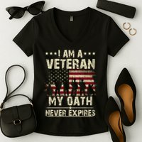 I Am A Veteran My Oath Never Expires Women's V-Neck T-Shirt