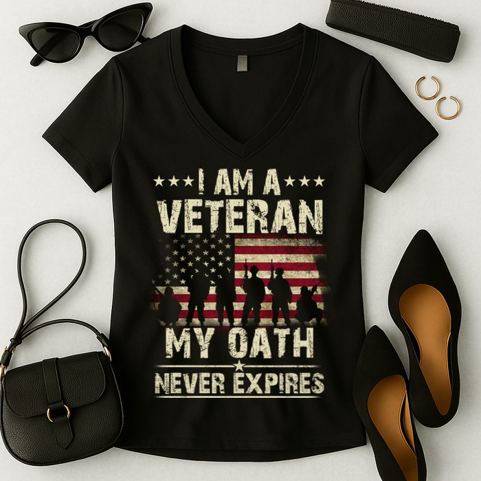 I Am A Veteran My Oath Never Expires Women's V-Neck T-Shirt