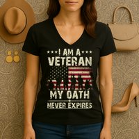 I Am A Veteran My Oath Never Expires Women's V-Neck T-Shirt