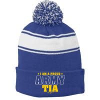 I Am A Proud Army Tia Patriotic Pride Military Aunt Funny Gift Stripe Pom Pom Beanie