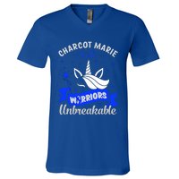 I Am A Psoriasis Warrior Unbreakable Cmt Awareness Unicorn Gift V-Neck T-Shirt