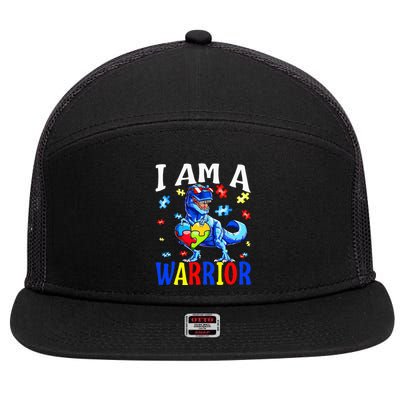 I Am A Warrior Autism Family Dinosaur Autism support 7 Panel Mesh Trucker Snapback Hat