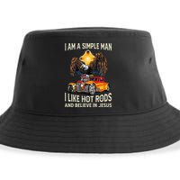 I Am A Simple Man I Like Hot Rods And Believe In Jesus Sustainable Bucket Hat