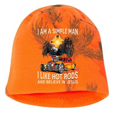 I Am A Simple Man I Like Hot Rods And Believe In Jesus Kati - Camo Knit Beanie