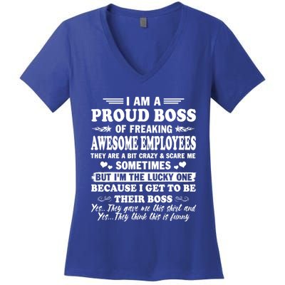 I Am A Proud Boss Of Freaking Awesome Employees Funny Women's V-Neck T-Shirt