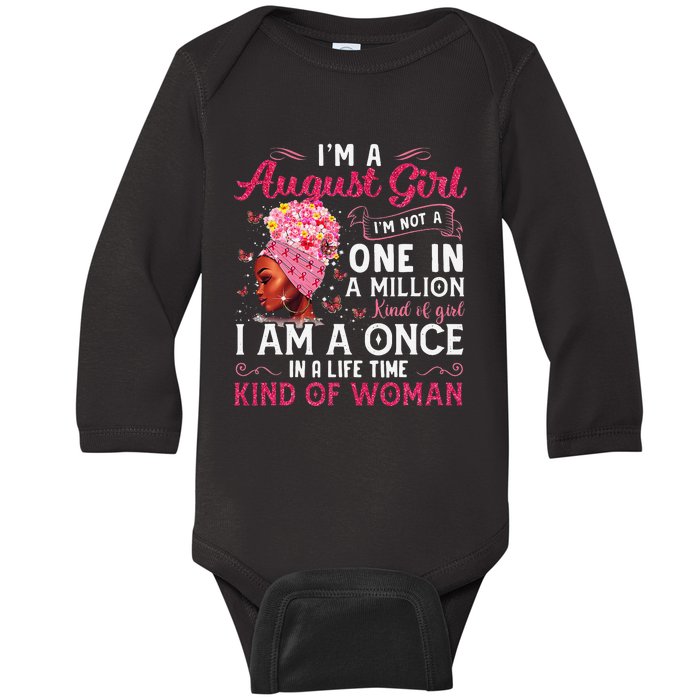 I'm A August Afro Black Wo Queen Leo Virgo Birthday Baby Long Sleeve Bodysuit