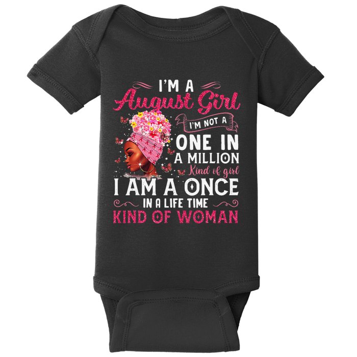 I'm A August Afro Black Wo Queen Leo Virgo Birthday Baby Bodysuit