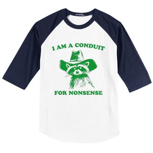 I Am A Conduit For Nonsense Funny Cowboy Raccoon Baseball Sleeve Shirt