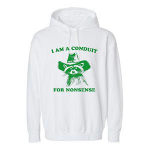 I Am A Conduit For Nonsense Funny Cowboy Raccoon Garment-Dyed Fleece Hoodie