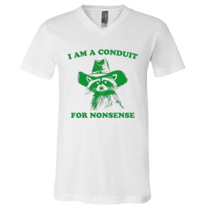 I Am A Conduit For Nonsense Funny Cowboy Raccoon V-Neck T-Shirt