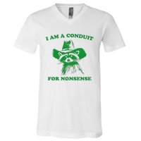 I Am A Conduit For Nonsense Funny Cowboy Raccoon V-Neck T-Shirt