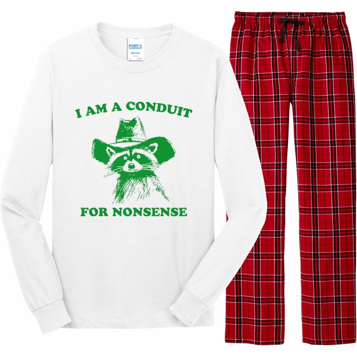 I Am A Conduit For Nonsense Funny Cowboy Raccoon Long Sleeve Pajama Set