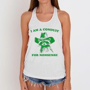 I Am A Conduit For Nonsense Funny Cowboy Raccoon Women's Knotted Racerback Tank