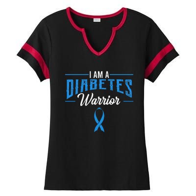 I Am A Diabetes Warrior Awareness Ribbon Diabetic Dm Gift Ladies Halftime Notch Neck Tee