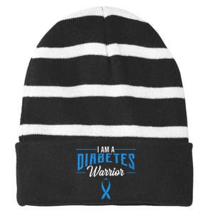 I Am A Diabetes Warrior Awareness Ribbon Diabetic Dm Gift Striped Beanie with Solid Band