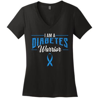 I Am A Diabetes Warrior Awareness Ribbon Diabetic Dm Gift Women's V-Neck T-Shirt