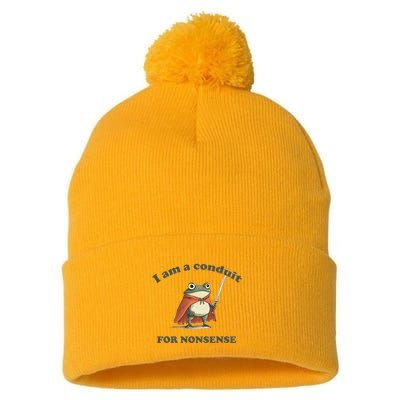 I Am A Conduit For Nonsense Funny Frog Pom Pom 12in Knit Beanie