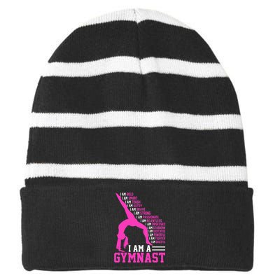 I Am A Gymnast Motivation Handstand Gymnastics Striped Beanie with Solid Band