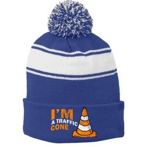 I Am A Traffic Cone Halloween Costume IM Lazy Easy Stripe Pom Pom Beanie