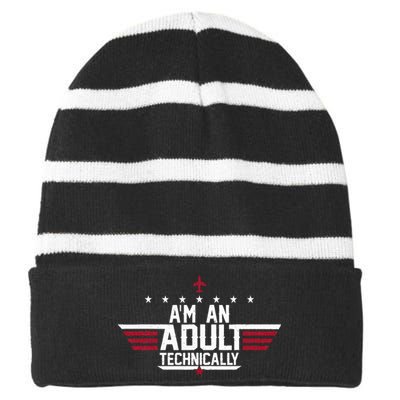 Im An Adult Technically Funny 18th Birthday Tee Striped Beanie with Solid Band