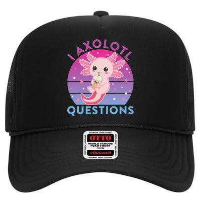 I Ask Axolotl Questions Cute Axolotl Retro Vintage High Crown Mesh Back Trucker Hat