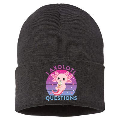 I Ask Axolotl Questions Cute Axolotl Retro Vintage Sustainable Knit Beanie