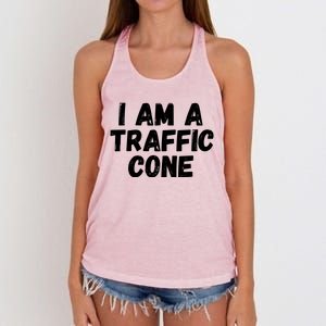 I Am A Traffic Cone, Traffic Cone Costume, Funny Halloween Women's Knotted Racerback Tank