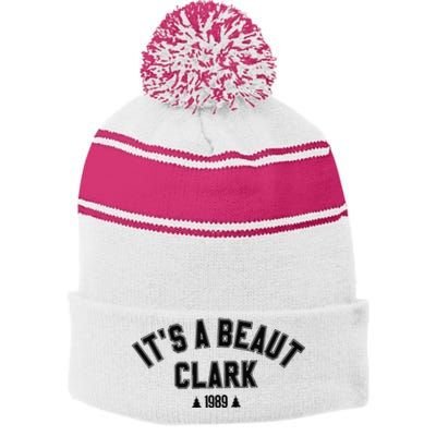 Its A Beaut Clark 1989 Christmas Tree Stripe Pom Pom Beanie