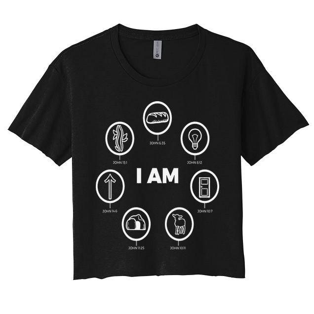 I Am Bible Animations White Design Jesus John Bible Women's Crop Top Tee