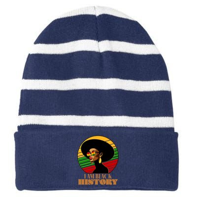 I Am Black History Stylish Black African American Woman Striped Beanie with Solid Band