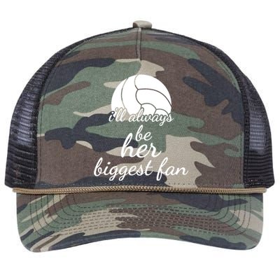 I'll Always Be Her Biggest Fan Gift Volleyball Mom Or Dad Gift Retro Rope Trucker Hat Cap