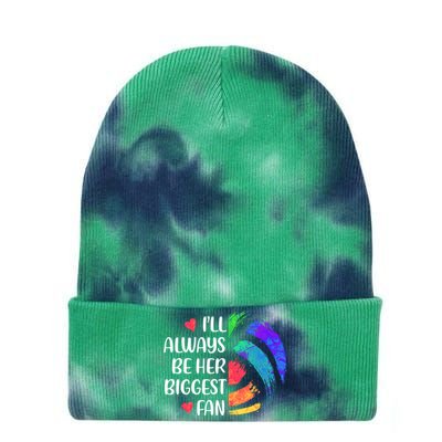 I'll Always Be Her Biggest Fan Volleyball Mom Volleyball Dad Gift Tie Dye 12in Knit Beanie