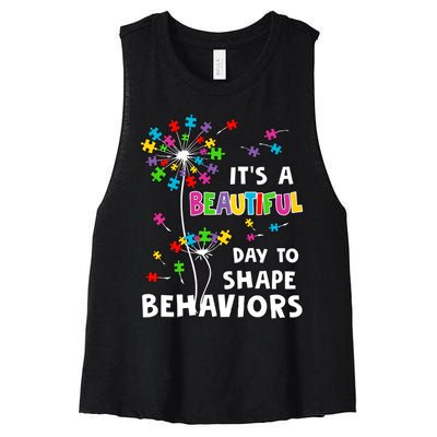 It's A Beautiful Day To Shape Behaviors Special Education Autism Awareness Women's Racerback Cropped Tank