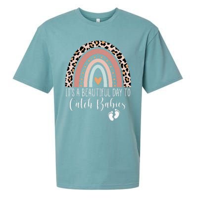 Its A Beautiful Day To Catch Babies Midwife LD Nurse Rainbow Sueded Cloud Jersey T-Shirt