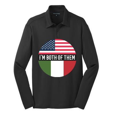 I Am Both Of Them American And Italian Flags Silk Touch Performance Long Sleeve Polo