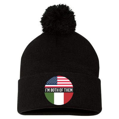 I Am Both Of Them American And Italian Flags Pom Pom 12in Knit Beanie