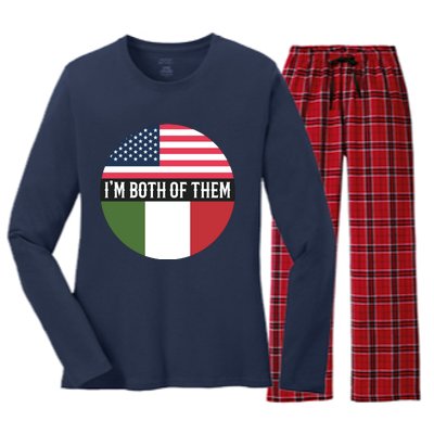 I Am Both Of Them American And Italian Flags Women's Long Sleeve Flannel Pajama Set 