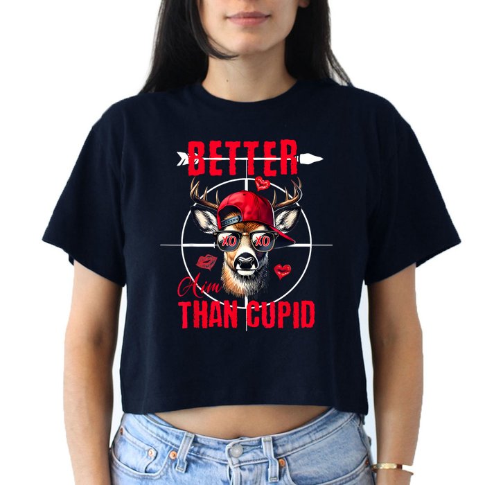 I Aim Better Than Cupid Hunting Valentine’S Day Women's Crop Top Tee