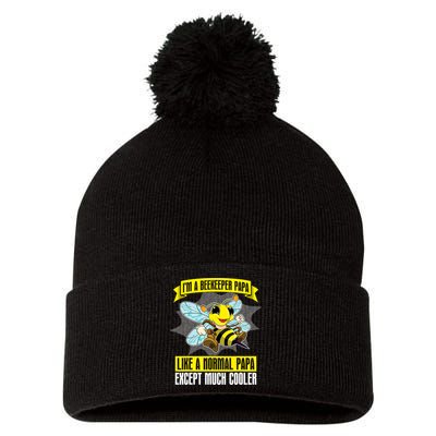 I'm A Beekeeper Papa Like A Normal Papa Cute Bee Funny Pom Pom 12in Knit Beanie