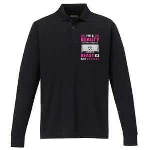 I'm A Beauty In The Streets And A Beast In My Cleats Soccer Funny Gift Performance Long Sleeve Polo