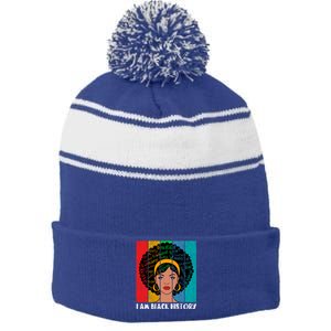 I Am Black History Melanin African American Juneteenth Gift Stripe Pom Pom Beanie