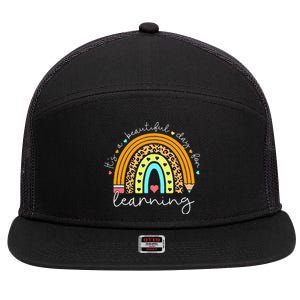 It's A Beautiful Day For Learning Rainbow Teacher Students 7 Panel Mesh Trucker Snapback Hat